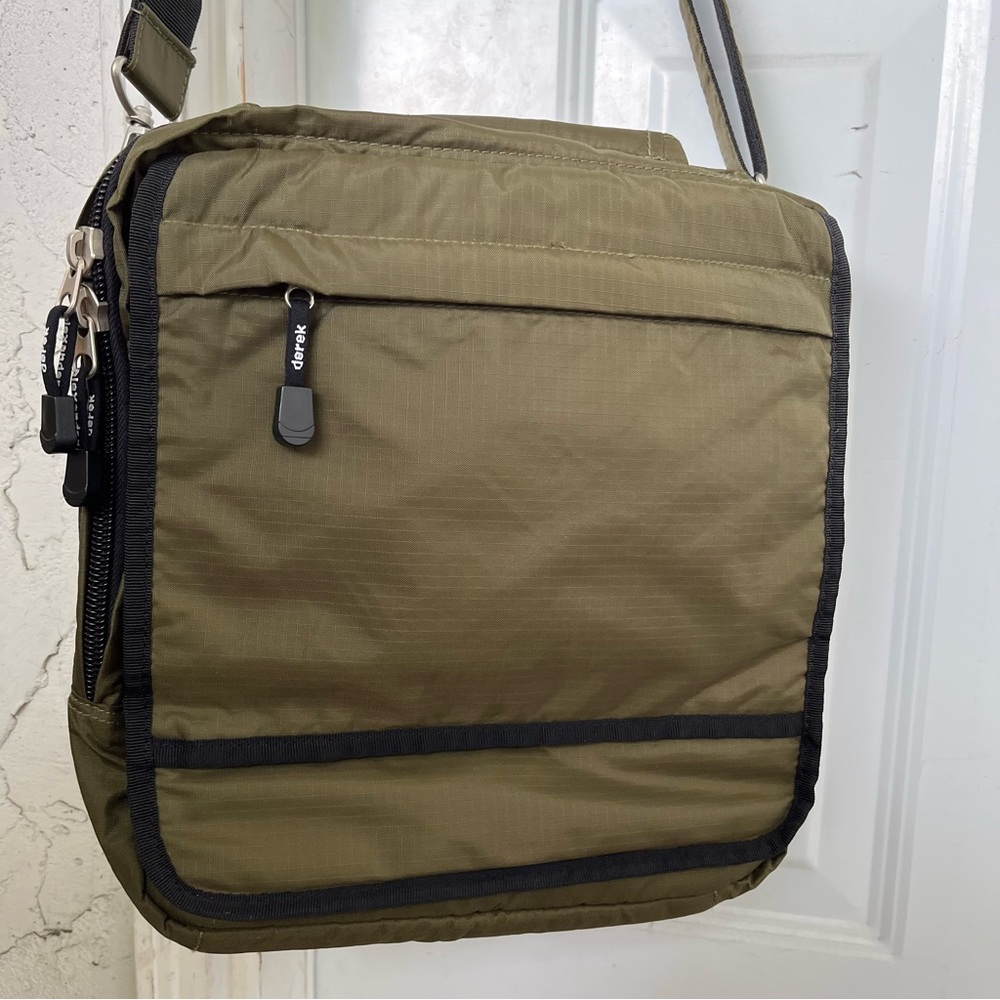 Derek Alexander Khaki & Orange Nylon Top Zip Classic Crossbody Shoulder Bag!